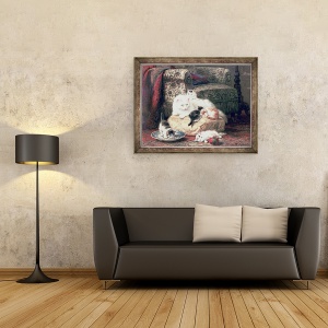 Tablou inramat - Henriette Ronner-Knip - Pisica cu pisoi ei pe o perna, 60 x 80 cm - Img 2