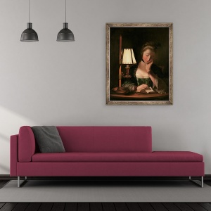Tablou inramat - Henry Robert Morland - Citind femeie de o hartie clopot umbra, 50 x 60 cm - Img 2
