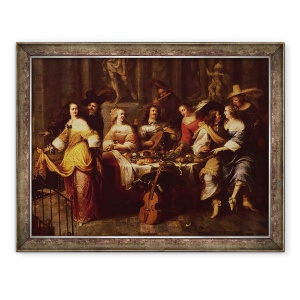 Tablou inramat - Hieronymus Janssens - Masa de vacanta, 70 x 90 cm