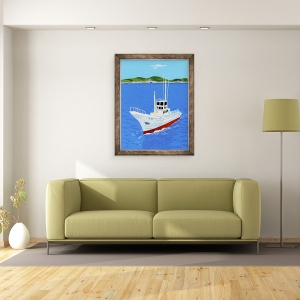 Tablou inramat - Hiroyuki Izutsu - Barca de pescuit si port, 70 x 90 cm - Img 2