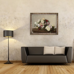 Tablou inramat - Ignace Henri Jean Fantin-Latour - Trandafiri intr-un castron si vas, 60 x 80 cm - Img 2