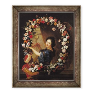 Tablou inramat - J-B. Belin de Fontenay - Portret De O Femeie inconjurat de Flori, 50 x 60 cm