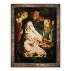 Tablou inramat - Jacob Jordaens - Sfanta familie cu pastori, 60 x 80 cm