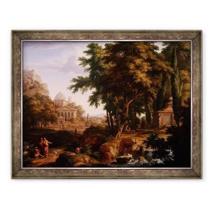 Tablou inramat - Jan van Huysum - Peisaj Arcadian cu Sfantul Petru si Sfantul Ioan Vindecarea Omului Infirm, 60 x 80 cm