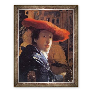 Tablou inramat - Jan Vermeer - Fata cu o palarie rosie, 70 x 90 cm