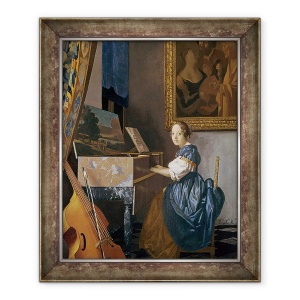 Tablou inramat - Jan Vermeer - O tanara domnita asezata la un Virginal, 50 x 60 cm