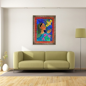 Tablou inramat - Jane Tattersfield - Maharani cu pasare galbena, 2011, 70 x 90 cm - Img 2