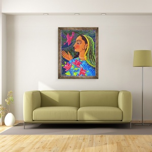 Tablou inramat - Jane Tattersfield - Maharani cu pasare magenta, 2011, 70 x 90 cm - Img 2