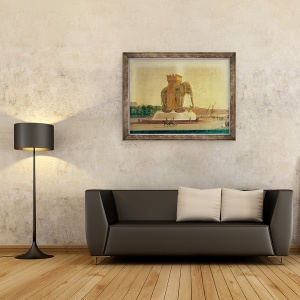 Tablou inramat - Jean Antoine Alavoine - Vedere la fantana elefantului din Place de la Bastille, 60 x 80 cm - Img 2