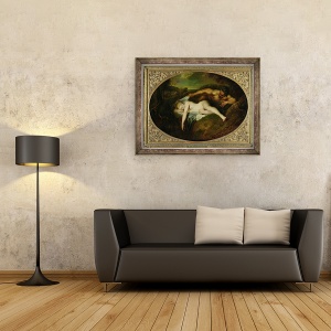 Tablou inramat - Jean Antoine Watteau - Nimfa si Satyr, sau Jupiter si Antiope, 60 x 80 cm - Img 2