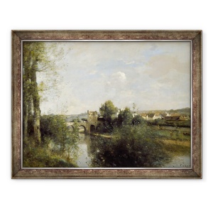 Tablou inramat - Jean Baptiste Camille Corot - Sena si Podul Vechi la Limay, 70 x 90 cm
