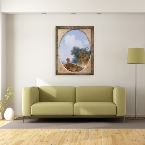 Tablou inramat - Jean-Honore Fragonard - Un cioban canta la flaut in timp ce o fata taraneasca asculta, 60 x 80 cm - Img 2
