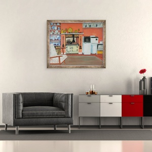 Tablou inramat - Joan Thewsey - Cabana Bucatarie, Red Cottage Studios, Suffolk cu Rayburg, 2000, 50 x 60 cm - Img 2