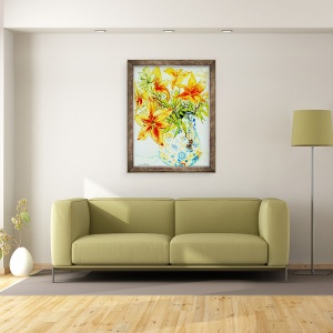 Tablou inramat - Joan Thewsey - Crini portocalii intr-o vaza japoneza, 2000, 70 x 90 cm - Img 2