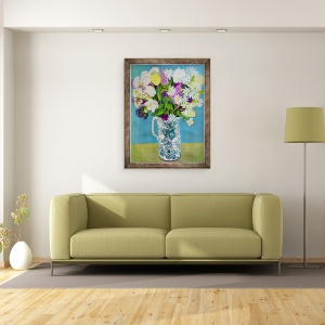 Tablou inramat - Joan Thewsey - Flori in ulcior, decor turcoaz, 2011, 60 x 80 cm - Img 2