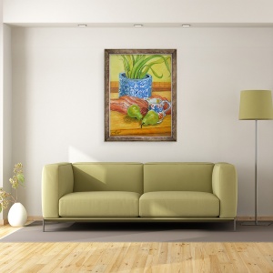 Tablou inramat - Joan Thewsey - Oala albastra si alba, Ulcior si Pere, 70 x 90 cm - Img 2