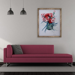 Tablou inramat - Joan Thewsey - Roz si Red Cottage Pinks 2004, 50 x 60 cm - Img 2