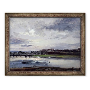 Tablou inramat - Johan Christian Dahl - Elba si orasul nou, Dresda, in lumina serii, 60 x 80 cm