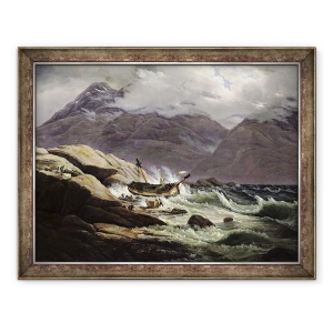Tablou inramat - Johan Christian Dahl - Naufragiu pe coasta norvegiana, 60 x 80 cm