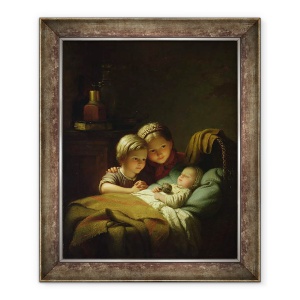 Tablou inramat - Johann Georg Meyer von Bremen - Micul frate adormit, Le Petit Frere latente, 50 x 60 cm