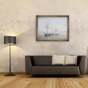Tablou inramat - John Thomas Serres - Un Hoy si un Lugger cu alte transport maritim pe o mare calma, 60 x 80 cm - Img 2