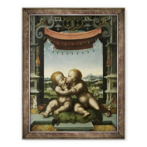 Tablou inramat - Joos van Cleve - Copiii Hristos si Sfantul Ioan Botezatorul imbratisand, 60 x 80 cm