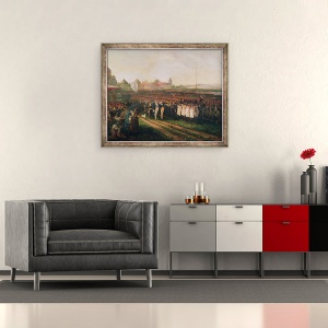 Tablou inramat - Joseph Navlet - Revizuirea Garzii Nationale si a Brigazii de Pompieri, 50 x 60 cm - Img 2