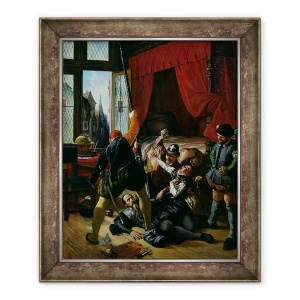 Tablou inramat - Joseph-Nicolas Robert-Fleury - Asasinarea lui Brion, tutore Printului de Conti 1558-1614 la masacrul de Ziua Sfantului Bartolomeu din 1572, 50 x 60 cm