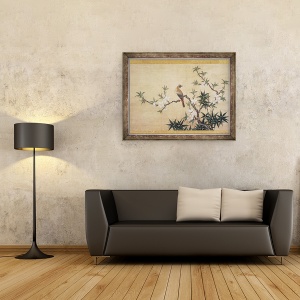 Tablou inramat - Kano Yukinobu - Pasare pe floare de piersici, 60 x 80 cm - Img 2