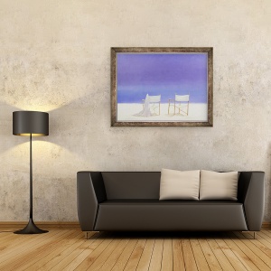 Tablou inramat - Lincoln Seligman - Scaune pe plaja, 60 x 80 cm - Img 2