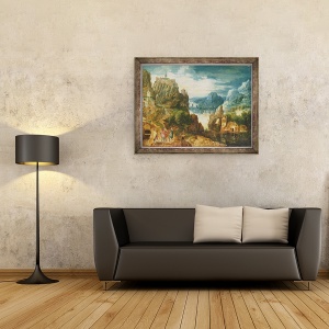 Tablou inramat - Lucas van Valckenborch - Peisaj montan cu drumul spre Emmaus, 60 x 80 cm - Img 2
