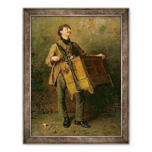 Tablou inramat - Ludwig Knaus - Omul Hurdy-Gurdy, 70 x 90 cm