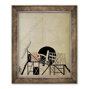 Tablou inramat - Lyubov Sergeevna Popova - Scena de design pentru piesa Magnanimous incornorat de F. Crommelynck, Teatrul Meyerhold, Moscova, 70 x 85 cm