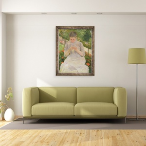 Tablou inramat - Mary Stevenson Cassatt - Tanara femeie de cusut in gradina, 60 x 80 cm - Img 2