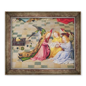 Tablou inramat - Master of the Holy Family - Muzicieni de inger din panoul din dreapta al altarpiesei celor sapte bucurii ale Fecioarei, 50 x 60 cm