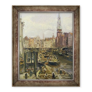 Tablou inramat - Max Slevogt - Piata plutitoare pe un canal din Hamburg, 70 x 85 cm