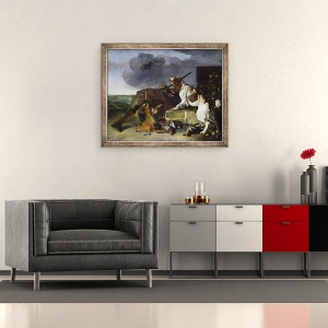 Tablou inramat - Melchior de Hondecoeter - Caine apararea jocului, 50 x 60 cm - Img 2