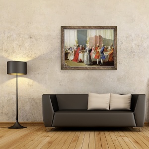 Tablou inramat - Michel Barthelemy Ollivier - Ceaiul englezesc in Salon des Quatre Glaces la Casa Printului de Conti 1717-76 Palais du Temple, detaliu al oaspetilor, 60 x 80 cm - Img 2