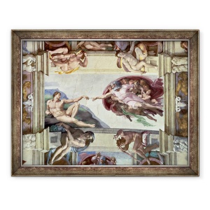 Tablou inramat - Michelangelo Buonarroti - Plafonul Capelei Sixtine, Crearea lui Adam, 60 x 80 cm
