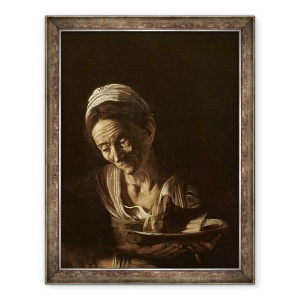 Tablou inramat - Michelangelo Merisi da Caravaggio - Detaliu al sotiei hangiului de la Cina de la Emmaus, 60 x 80 cm