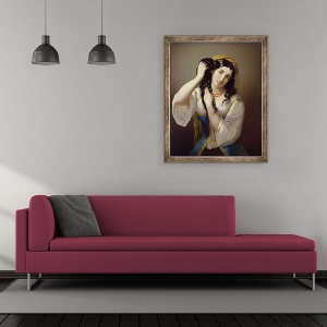 Tablou inramat - Michele Cusa - Un sicilian joc cu parul ei, 50 x 60 cm - Img 2
