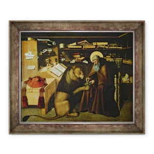 Tablou inramat - Niccolo Antonio Colantonio - Sfantul Jerome Scoaterea unui ghimpe din laba leului, 50 x 60 cm