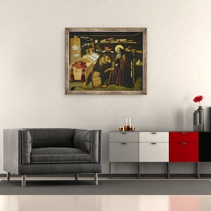 Tablou inramat - Niccolo Antonio Colantonio - Sfantul Jerome Scoaterea unui ghimpe din laba leului, 50 x 60 cm - Img 2