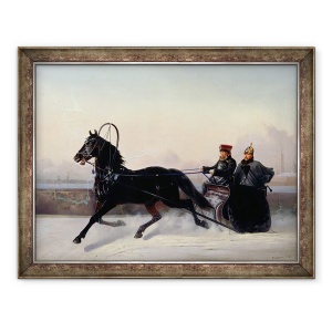 Tablou inramat - Nikolai Egorevich Sverchkov - imparatul Nicolae I 1796-1855 Conducerea intr-o sanie, 60 x 80 cm