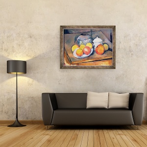 Tablou inramat - Paul Cezanne - Vaza acoperita cu paie, bol de zahar si mere, 70 x 90 cm - Img 2