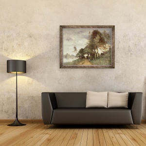 Tablou inramat - Paul Desire Trouillebert - taranii care aduna flori langa un rau, 60 x 80 cm - Img 2