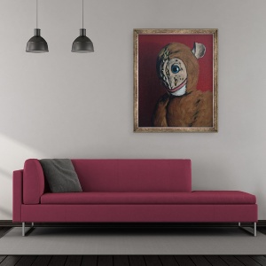 Tablou inramat - Peter Jones - Red Monkey cu cicatrici, 2006, 50 x 60 cm - Img 2