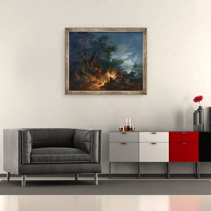 Tablou inramat - Philip James Loutherbourg - Atac de hoti pe timp de noapte, 50 x 60 cm - Img 2