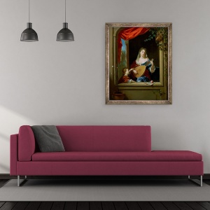 Tablou inramat - Philip van Dyck - Elegant Lady joc lauta la o fereastra, 50 x 60 cm - Img 2