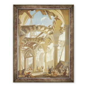 Tablou inramat - Pierre-Antoine Demachy - Constructia unei piete a graului, 70 x 90 cm